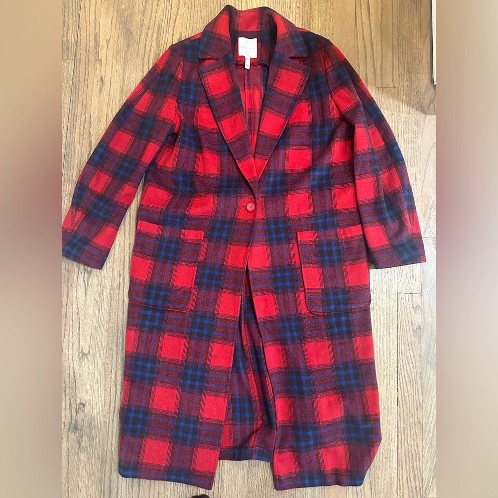 Leith Single Button Plaid Coat-Size Medium - Picture 2 of 7